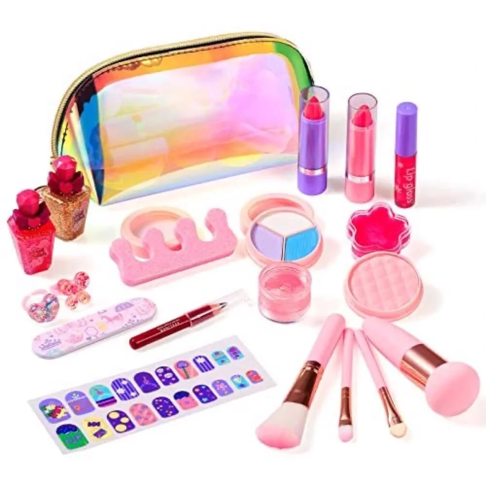 Kids Cosmetic Kit Set for Little Girls Washable Play Makeup With Bag